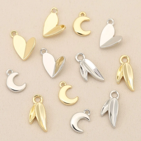 DIY Jewelry Making Accessories Copper 18K Gold Plated Heart Moon Leaf Pendants For Necklace Bracelet Making Metal Charms