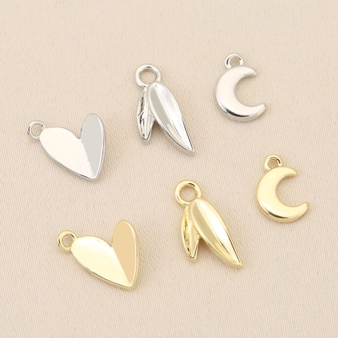 DIY Jewelry Making Accessories Copper 18K Gold Plated Heart Moon Leaf Pendants For Necklace Bracelet Making Metal Charms