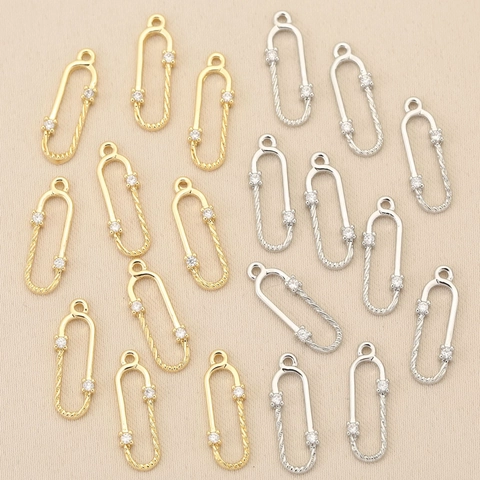 Copper 18K Gold Plated Twisted Safety Pin Zirconia Pendant DIY Jewelry Findings For Bracelet Necklace Making Accessories
