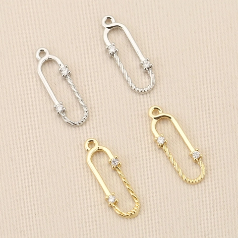 Copper 18K Gold Plated Twisted Safety Pin Zirconia Pendant DIY Jewelry Findings For Bracelet Necklace Making Accessories