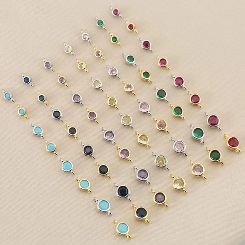 Round Zirconia Copper Gold Plated Double Loop Connector Charms For DIY Necklace Bracelet Jewelry Making Craft Findings