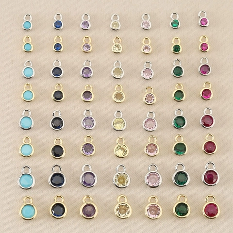 Round Copper Birthstone Pendant Only Without Chain Gold Silver Plated Cubic Zirconia Charm For DIY Jewelry Necklace Craft