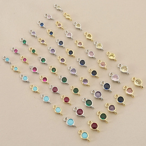 18K Gold Plated Brass Round Birthstone Connector Pendant Circular Double Hole Gemstone Charm For DIY Jewelry Making Accessory