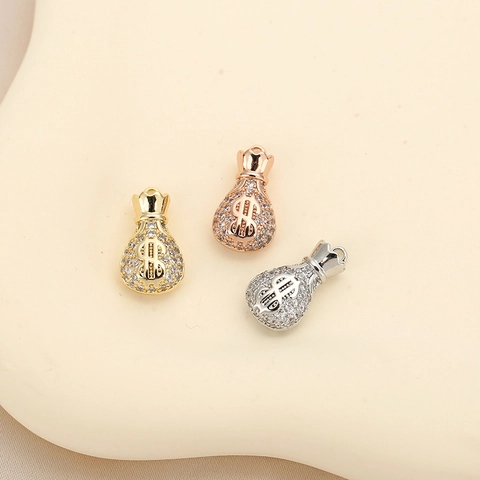 Copper Pave Zirconia Money Bag Pendant For DIY Jewelry Making Dollar Sign Wealth Charm Accessory Gold Rose Gold Silver