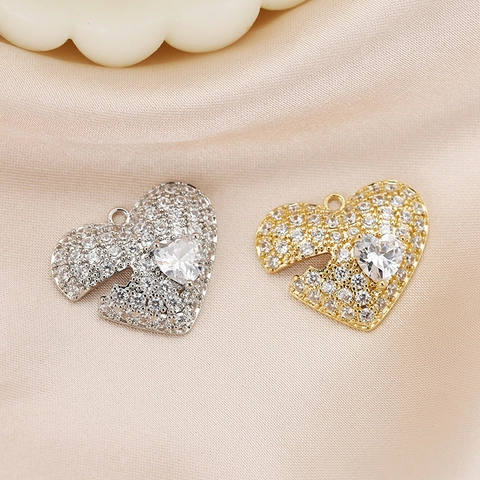 Luxury Heart Shape Zirconia Pendant Broken Heart Puzzle Charm Gold Silver Plated Copper DIY Jewelry Accessory For Necklace