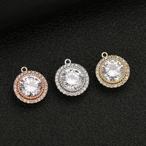 Vintage Round Double Halo Zirconia Pendant Only Without Chain Gold Plated Copper Crystal Charm For DIY Jewelry Making