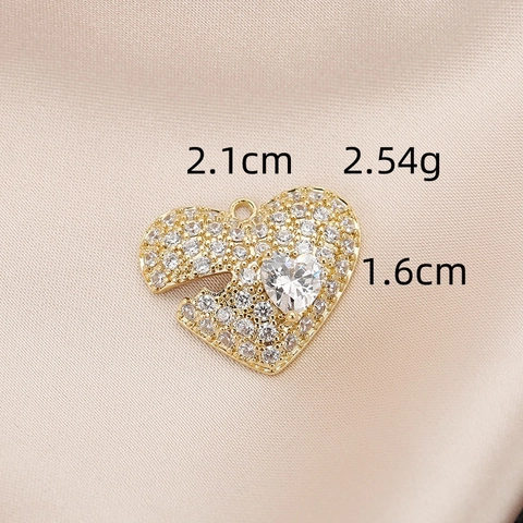 Luxury Heart Shape Zirconia Pendant Broken Heart Puzzle Charm Gold Silver Plated Copper DIY Jewelry Accessory For Necklace