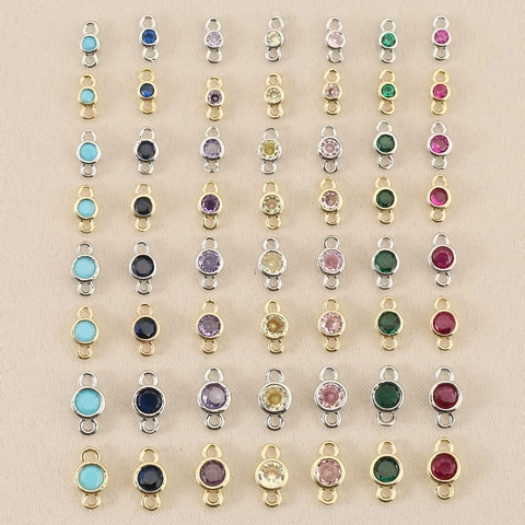 18K Gold Plated Copper Cubic Zirconia Round Double Loop Connector Pendants For DIY Bracelet Necklace Jewelry Making Accessories