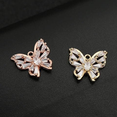 Pendentif Papillon Sans Chaîne Cuivre Zircone Plaqué Or Rose Forme Animale Accessoire Bijoux DIY Collier Bracelet
