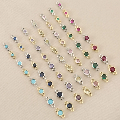 18K Gold Plated Copper Cubic Zirconia Round Double Loop Connector Pendants For DIY Bracelet Necklace Jewelry Making Accessories
