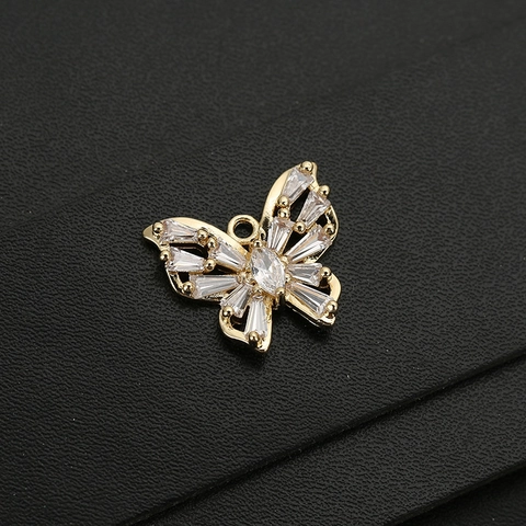 Pendentif Papillon Sans Chaîne Cuivre Zircone Plaqué Or Rose Forme Animale Accessoire Bijoux DIY Collier Bracelet