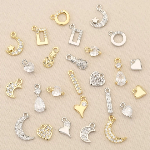 18K Gold Plated Copper Moon Star Heart Pineapple Charms Tiny Zirconia Inlaid DIY Jewelry Pendants For Women Making Accessories