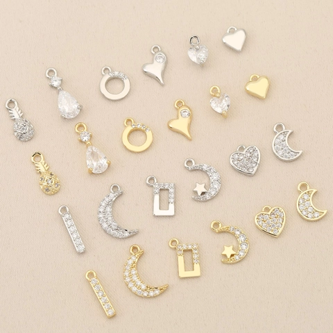 18K Gold Plated Copper Moon Star Heart Pineapple Charms Tiny Zirconia Inlaid DIY Jewelry Pendants For Women Making Accessories