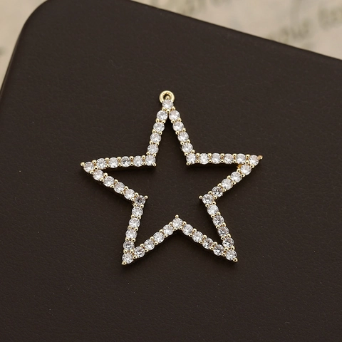 Vintage Hollow Star Pendant For Jewelry Making Copper Rhinestone Micro Pave Pentagram Charm For Necklace Bracelet DIY Craft Women