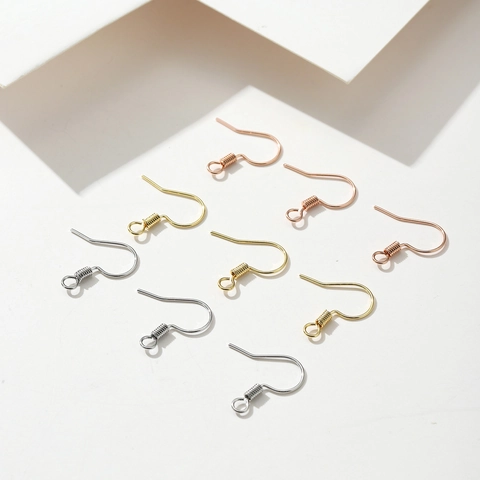 Ganchos para Pendientes de Cobre Chapado en Oro 18K Alambres de Gancho con Espiral y Lazo para Fabricación de Joyas DIY Accesorios Hechos a Mano