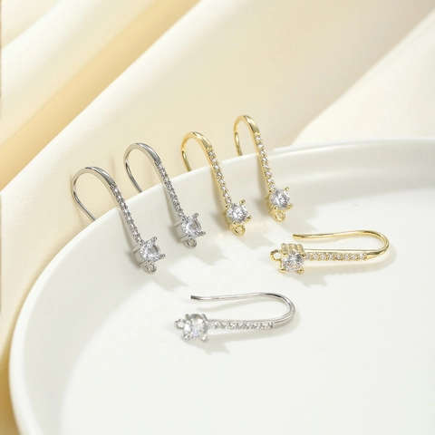 Ganchos para Pendientes de Cobre Chapados en Oro de 18K Con Strass Pave Hallazgos para la Fabricación de Joyas DIY Componentes de Alambre para Pendientes de Mujer