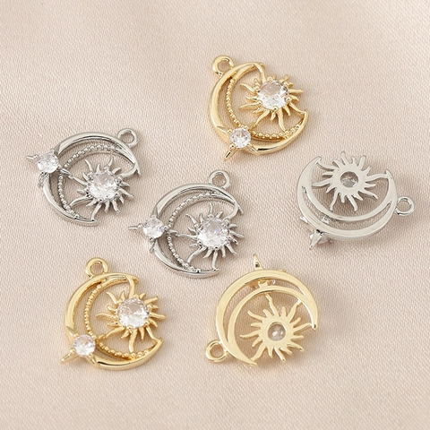 Copper Gold Silver Plated Star And Moon Pendant Rhinestone Inlaid DIY Necklace Bracelet Earring Jewelry Making Accessories