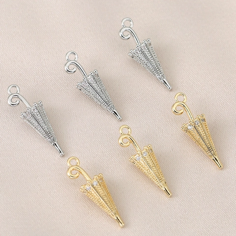 18K Gold Plated Copper Umbrella Pendant Only Without Chain With Zirconia For DIY Necklace Earring Making Fashion Jewelry