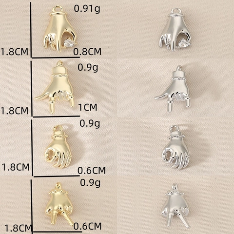 Copper Gesture Hand Pendants Gold Silver Plated Rhinestone Heart Charms For DIY Necklace Bracelet Earrings Jewelry Making
