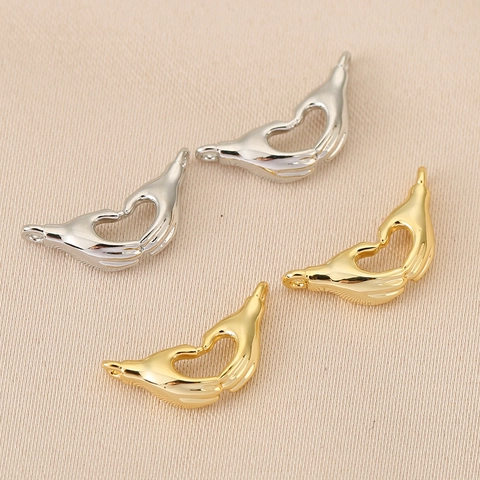 Hand Heart Gesture Pendant Connector Copper Gold Silver Plated DIY Craft Charms For Necklace Bracelet Jewelry Making Women