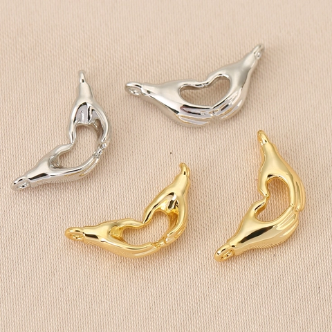 Hand Heart Gesture Pendant Connector Copper Gold Silver Plated DIY Craft Charms For Necklace Bracelet Jewelry Making Women