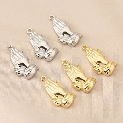 Vintage Copper Praying Hands Pendant 18K Gold Plated Hammered Texture Religious Charm For DIY Jewelry Necklace Making Accessory