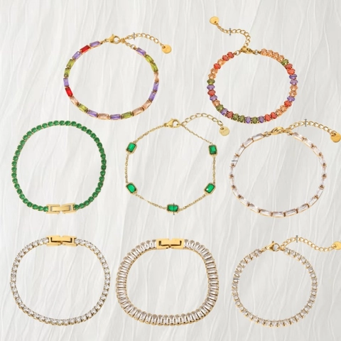 Pulsera de Tenis de Acero Inoxidable Con Circonia Incrustada para Mujer Cadena Geométrica Bañada en Oro Joyería Minimalista