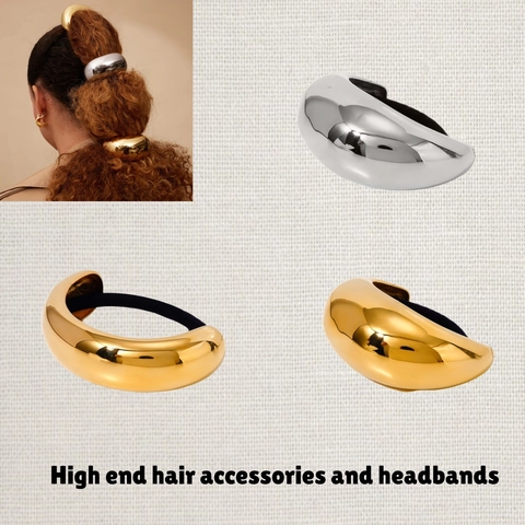 Stainless Steel Metal Hair Ties For Women Waterproof Geometric Heart Bow Knot Elastic Hair Bands Gold Silver Ponytail Holder