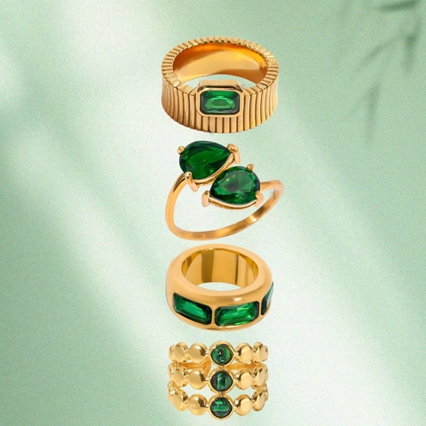 Anello in Acciaio Inossidabile con Zirconia Vintage per Donna Leggero Lusso Pietra Verde Cuore Serpente Geometrico Gioielli Galvanici Regalo Anello