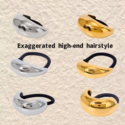 Coletero Minimalista de Acero Inoxidable para Mujer Dorado Plateado Scrunchie Metálico Exagerado Accesorio para Pelo