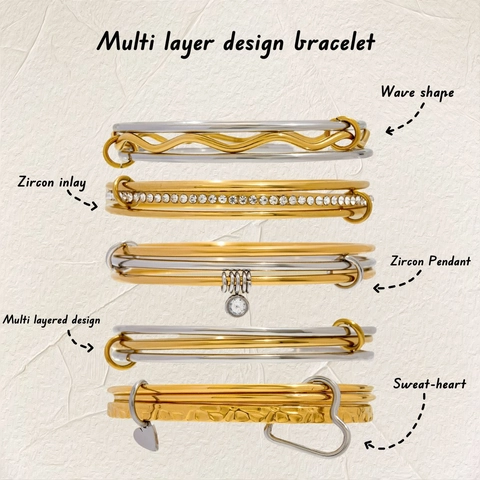 Luxus Edelstahl Armreif Für Damen Gold Silber Vergoldet Strass Mehrlagig Ineinandergreifende Wellen Armreif Schmuck Geschenk