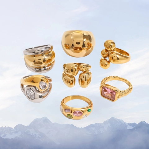 Anello a Cupola Esagerato in Acciaio Inossidabile per Donna Gioielli per Dita di Moda Geometrica con Strass Retro Vintage