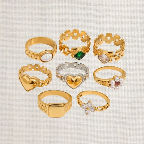 Anello Cinturino Orologio in Acciaio Inossidabile per Donna Placcato Oro Quadrifoglio Cuore Fiore Perla Artificiale Strass Gioielli