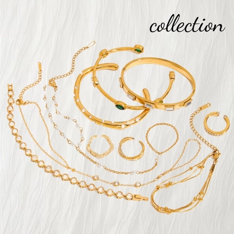 Set di Bracciale e Anello in Acciaio Inossidabile Moda per Donna Placcato Oro Cuore Perla Artificiale Gioielli