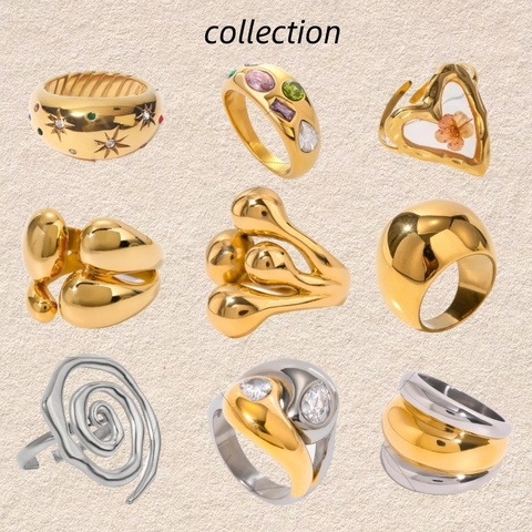 Anello a Cupola Esagerato in Acciaio Inossidabile per Donna Gioielli per Dita di Moda Geometrica con Strass Retro Vintage