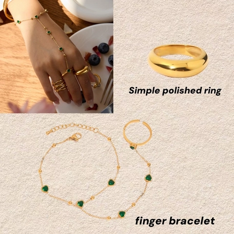 Set di Bracciale e Anello in Acciaio Inossidabile Moda per Donna Placcato Oro Cuore Perla Artificiale Gioielli