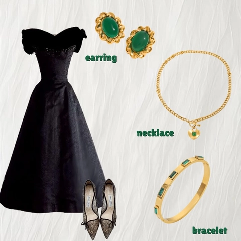 Conjunto de Joyería Vintage de Acero Inoxidable Piedra Verde Esmeralda Collar Colgante Corazón Cruz Pendientes Chapados en Oro para Mujer