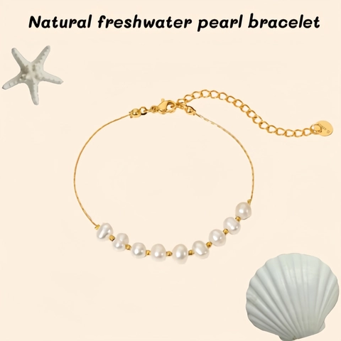 18K Vergoldetes Edelstahl Süßwasserperlen Armband Für Damen Elegantes Kettenarmband Schmuck Geschenk Für Sie