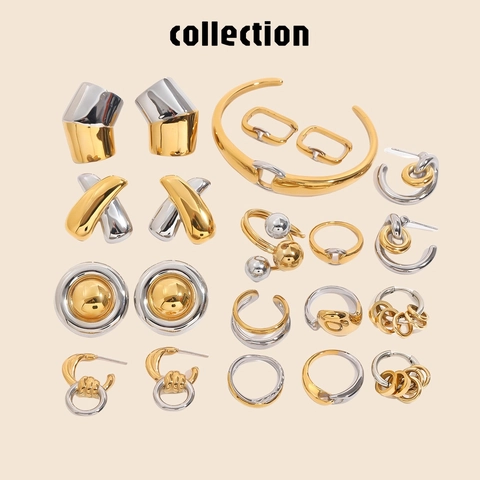 Set di Gioielli in Acciaio Inossidabile Bicolore per Donna Impermeabile Ipoallergenico Anello Orecchini Bracciale Collana Perle Artificiali