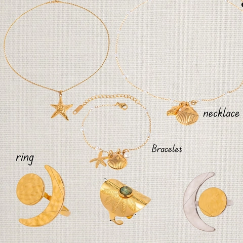 Collana in Stile Oceano in Acciaio Inossidabile per Donna Set di Gioielli con Pendente a Conchiglia Stella Marina in Perla Artificiale Oro Impermeabile