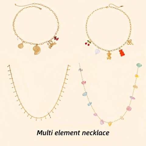 Collar de Acero Inoxidable Bañado en Oro de 18K para Mujer Impermeabile Hipoalergénico Colgante de Capas Flor Geométrico Joyería