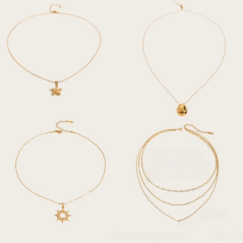 Collar de Acero Inoxidable Bañado en Oro de 18K para Mujer Impermeabile Hipoalergénico Colgante de Capas Flor Geométrico Joyería