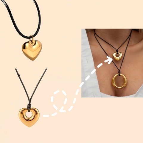 Collana con Pendente in Acciaio Inossidabile Minimalista da Donna con Cordino Cerato Nero Placcato Oro Argento Gioielli Geometrici Cuore Stella Marina