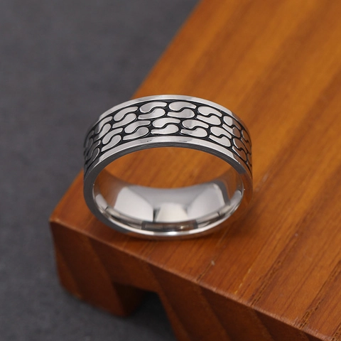 Herren Retro Edelstahl Ring Hip Hop Oxidiert Kettenglied Muster Bandring Geometrisch Mode Schmuck Fingerring Für Männer