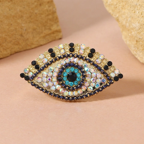 Bohemian Alloy Evil Eye Open Ring For Women Adjustable Gold Plated Multi Color Rhinestone Enameled Statement Finger Ring