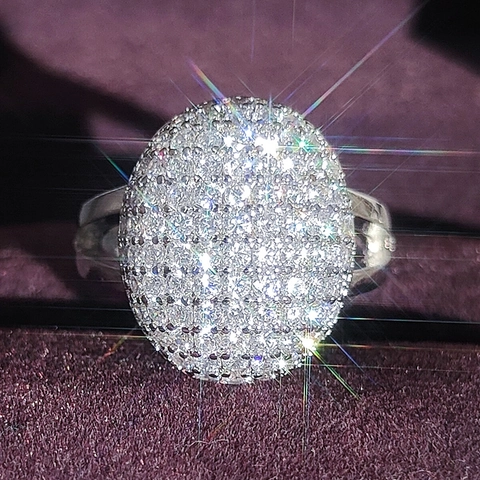 Luxurious 3A Cubic Zirconia Pave Oval Cocktail Ring Silver Plated Copper Engagement Wedding Finger Ring For Women Jewelry