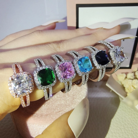 Luxurious Cushion Cut Zirconia Halo Ring For Women Copper Geometric Engagement Wedding Party Finger Ring Jewelry Gift