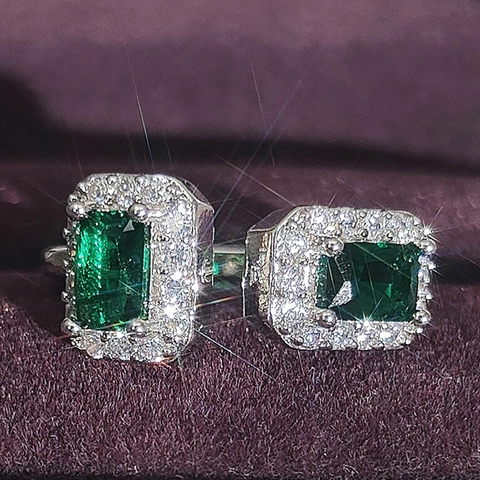 Luxury Emerald Cut Rectangle Zircon Open Adjustable Ring For Women Colorful Stone Copper Fashion Jewelry Gift Ring