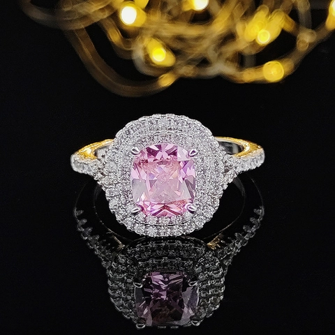Anillo De Doble Halo De Zirconia Cúbica De Corte Cojín Ovalado De Lujo Para Mujer Joyas De Boda De Cobre Galvanizado Regalo