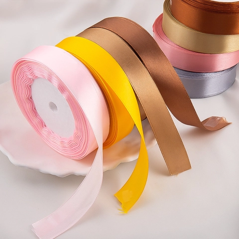 Solid Color Satin Ribbon Elegant Polyester Fabric Ribbon For Gift Wrapping Flower Bouquet DIY Crafts Wedding Party Decoration